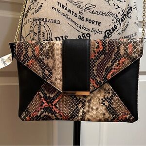 INC International Concepts Snake Print Clutch/Crossbody w Black, Brown, Coral